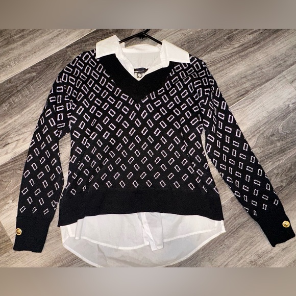 NWOT Anne Klein Women's Black Knitted Collared Pullover Sweater Size Small - Picture 1 of 8